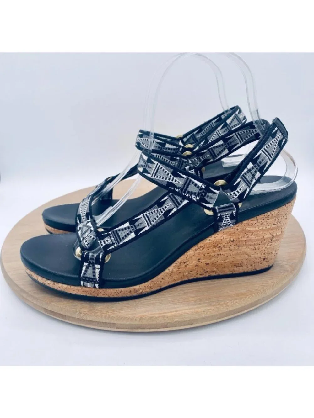 Teva Sandals Womens 8.5 Black Nylon Arrabelle Comfort Slingback Wedge Peep